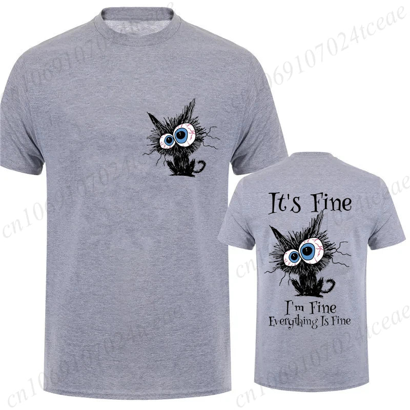 Everything Is Fine Black Cat Tee 🐾🔥 Fun & Comfy Unisex Graphic Shirt - ThiGui