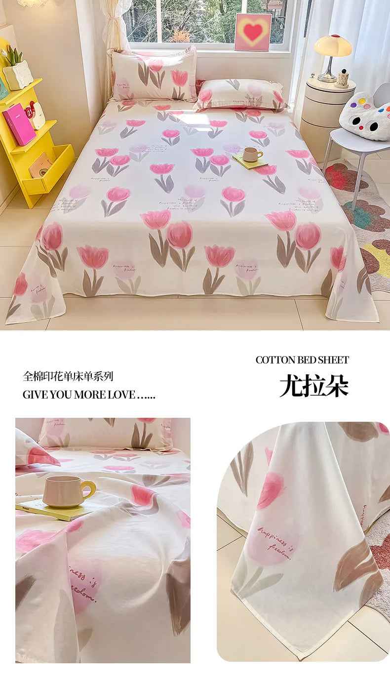 🛏️Fresh Flowers, Sweet Dreams – Soft Cotton Bed Sheet for Kids 🌸 - ThiGui