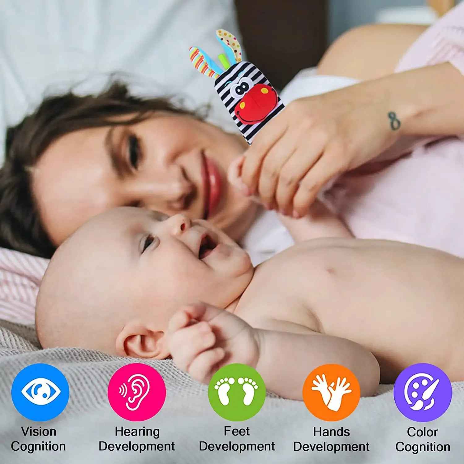 🐾 Baby’s First Discovery Set 👶 – Foot Finder Socks & Wrist Rattles for Sensory Fun! - ThiGui