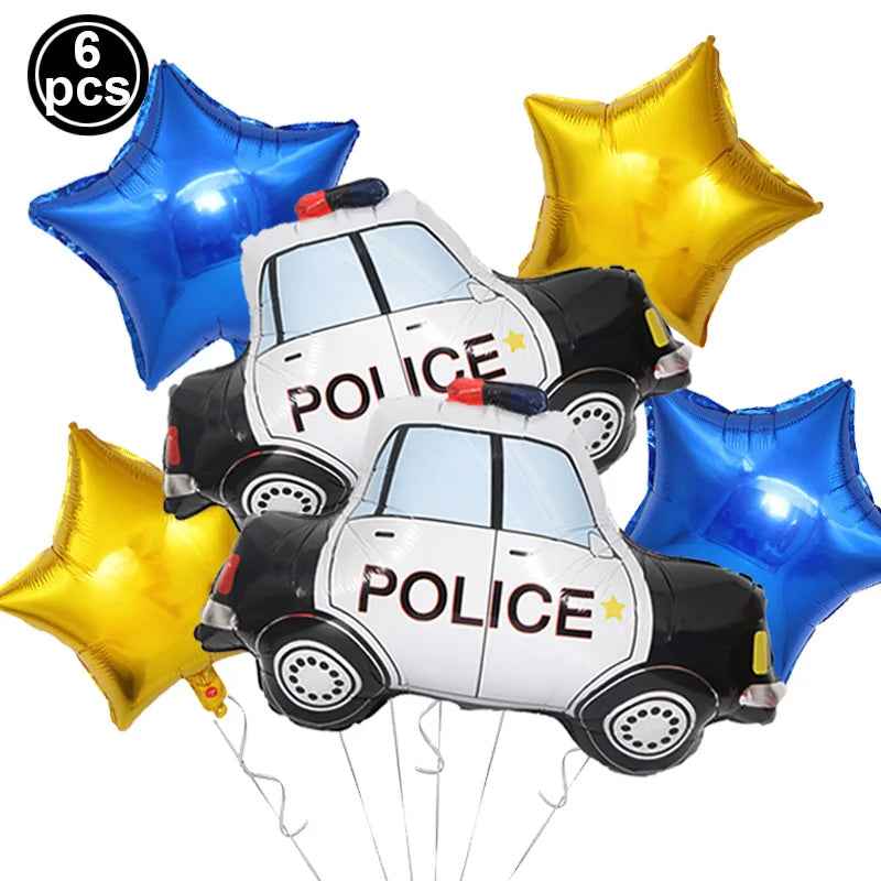 🚓Zoom into Action! Police Car Birthday Balloon Set for Little Heroes Turning 4, 5 or 6! - ThiGui