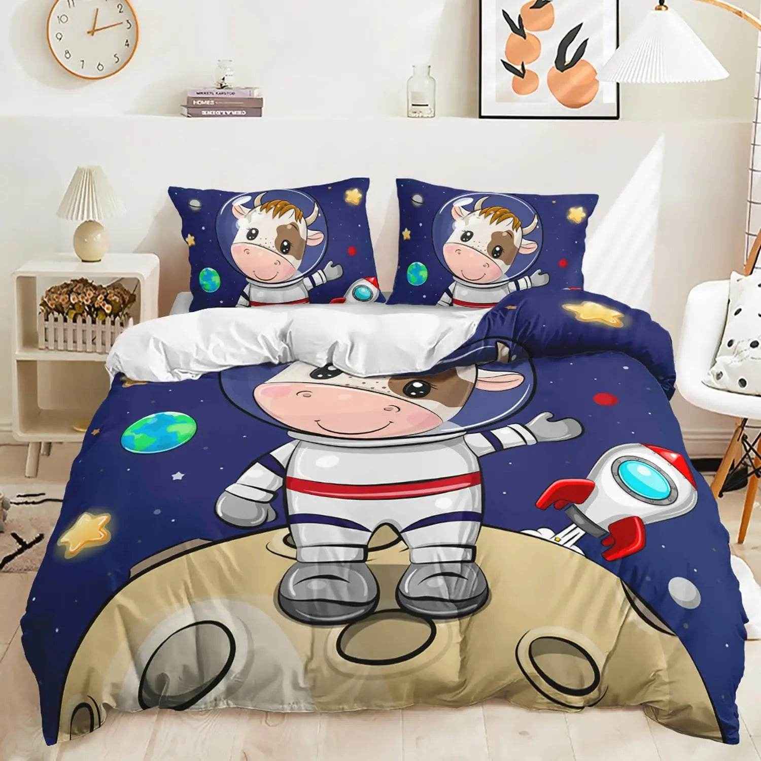 🛸 Cartoon Astronaut Duvet – Soft, Fun & Cozy Bedding for Space-Loving Kids! - ThiGui