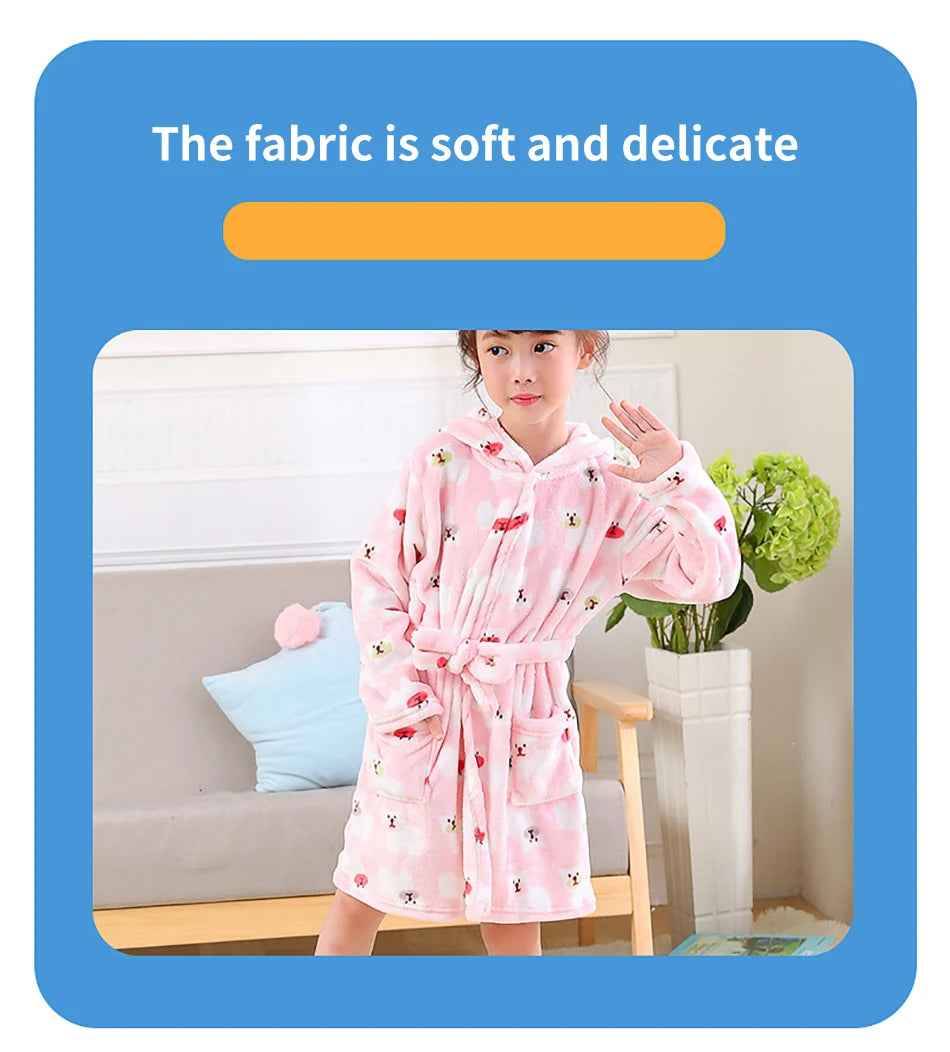 🛁 Fluffy Fun After Bath – Cartoon Hooded Flannel Robe for Boys ! 🧼💖 - ThiGui