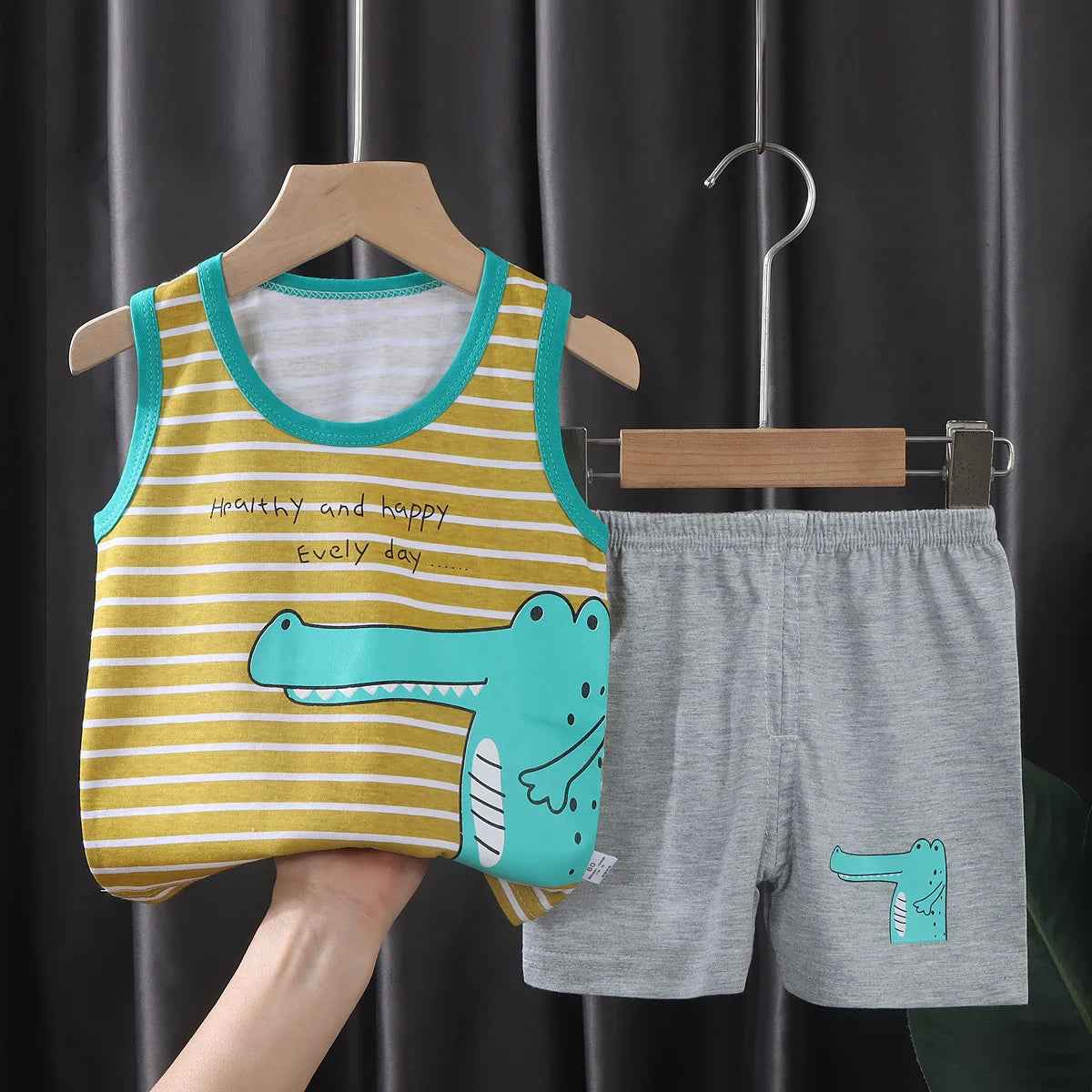 Cool & Comfy! 2-Piece Cotton Vest & Shorts Set for Active Little Boys - ThiGui
