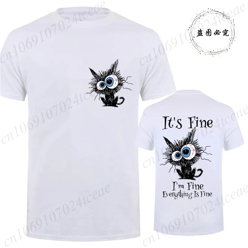 Everything Is Fine Black Cat Tee 🐾🔥 Fun & Comfy Unisex Graphic Shirt - ThiGui