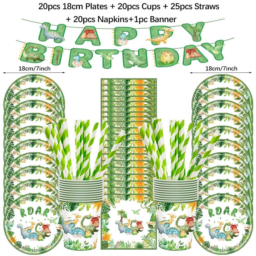 🦕 Dino-Roar Party Set – Fun Disposable Tableware for a Jurassic Birthday Bash 🎂🎈 - ThiGui