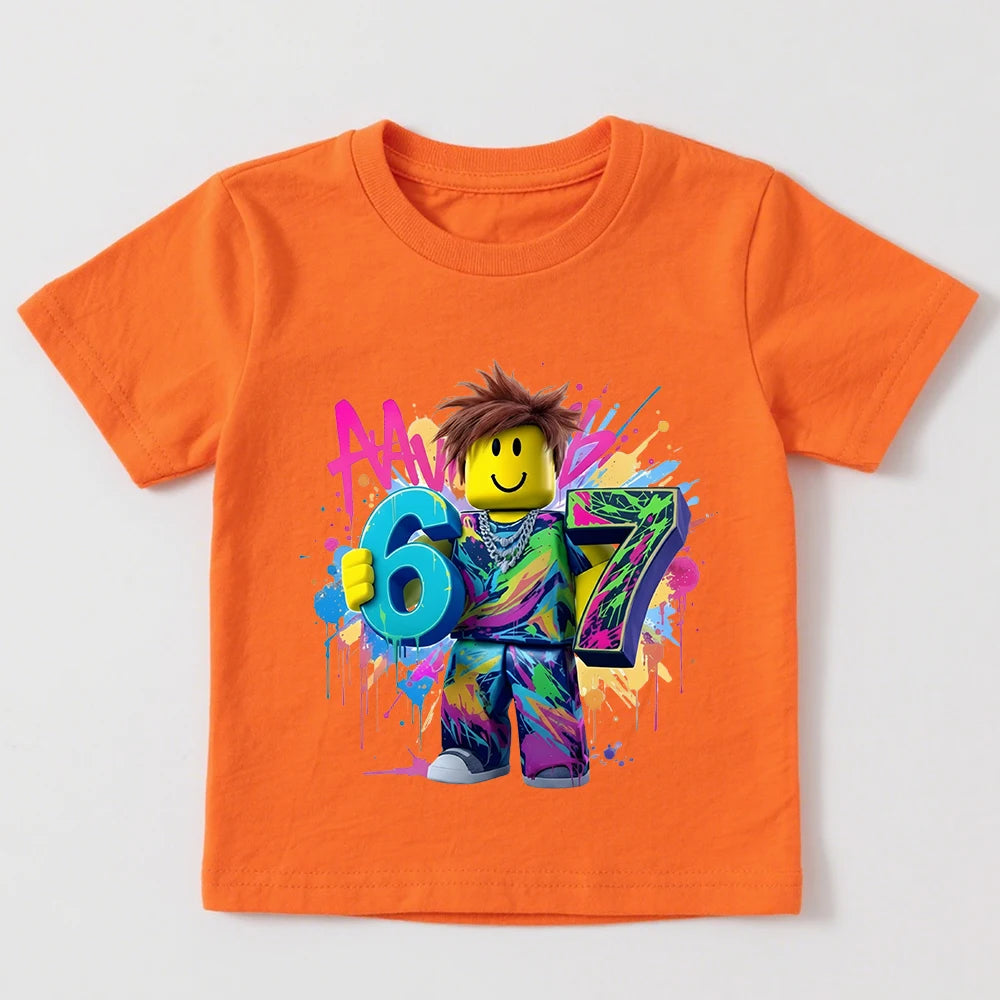 Roblox 67 Digital Print Kids Tee 🎮✨ Cool Cotton Graphic T-Shirt - ThiGui