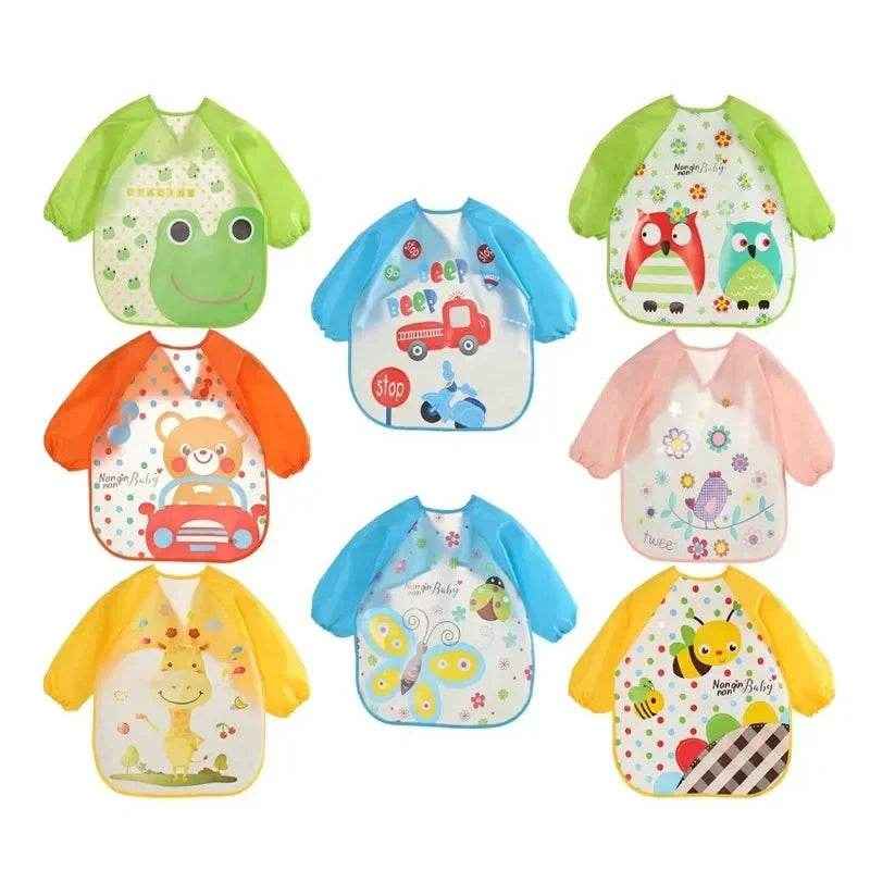 🍼 Mess-Free Mealtime Magic: Long Sleeve Waterproof Baby Bib with Adorable Cartoon Prints - ThiGui