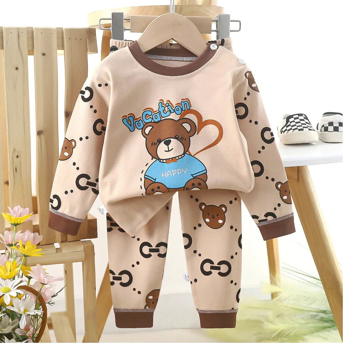 🐻 Cute Bear Pajama Set – Snuggly Autumn Sleepwear for Your Little Cub! 🌙🧒 - ThiGui