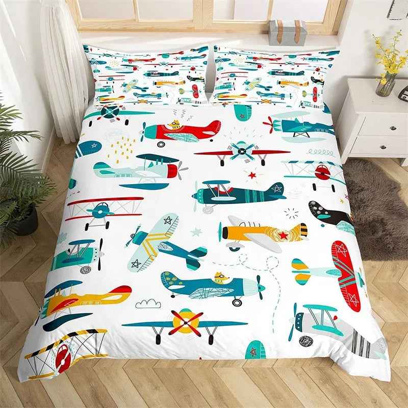 ✈️ Soaring into Sweet Dreams – Cartoon Airplane Bedding Set for Boys - ThiGui