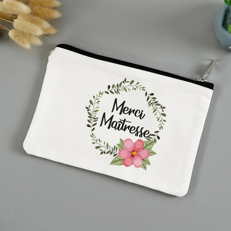 💄🖍️ Merci Maîtresse! Stylish Makeup & Pencil Pouch for Teacher Appreciation 💐🎁 - ThiGui
