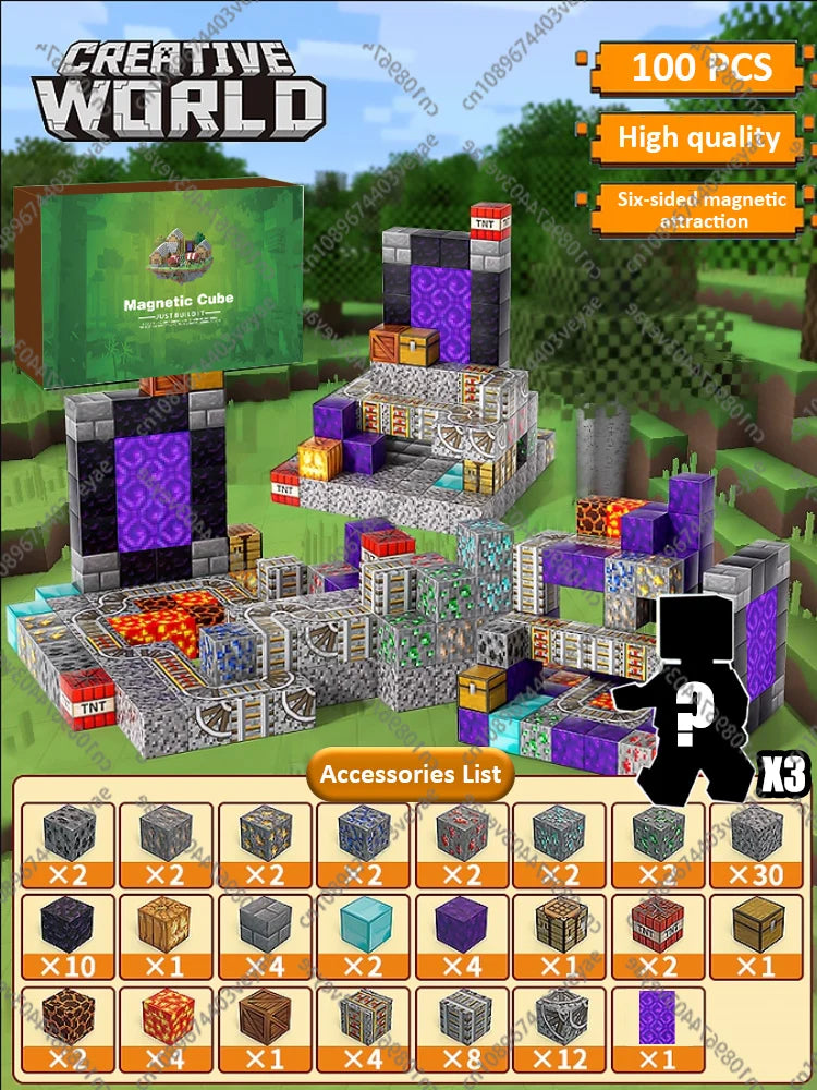 🧲 Build & Imagine! Magnetic Mine World Cube Set for Kids – Craft, Create, and Play 🎮🌍 - ThiGui