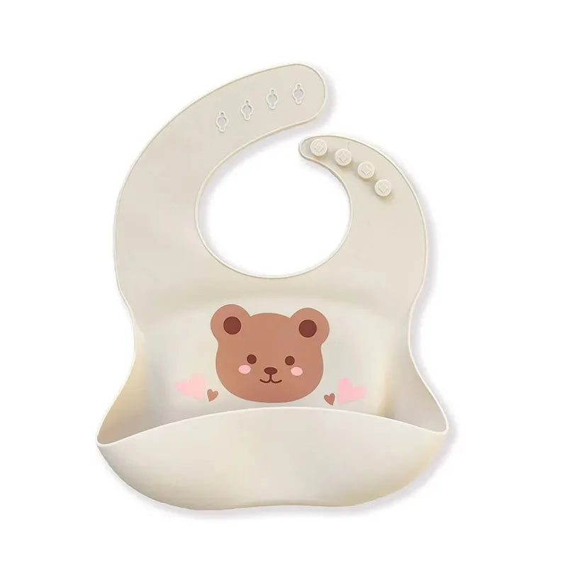 🐻🍽️ Soft Silicone Baby Bib – Cute, Comfy & Totally Mess-Proof! 💧👶 - ThiGui