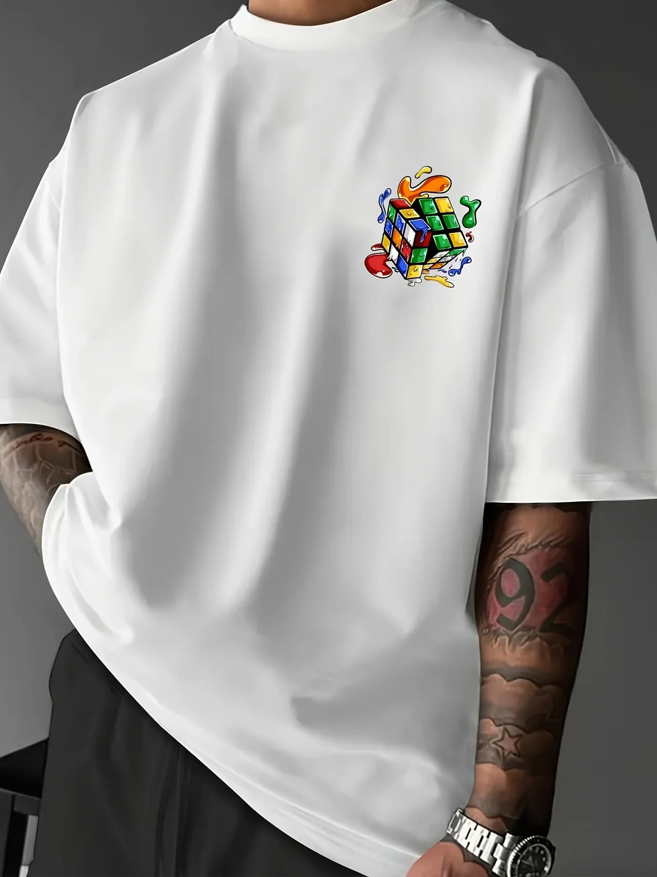 Graffiti Cube Pattern Tee 🎨🔥 Loose Fit Summer Streetwear T-Shirt - ThiGui