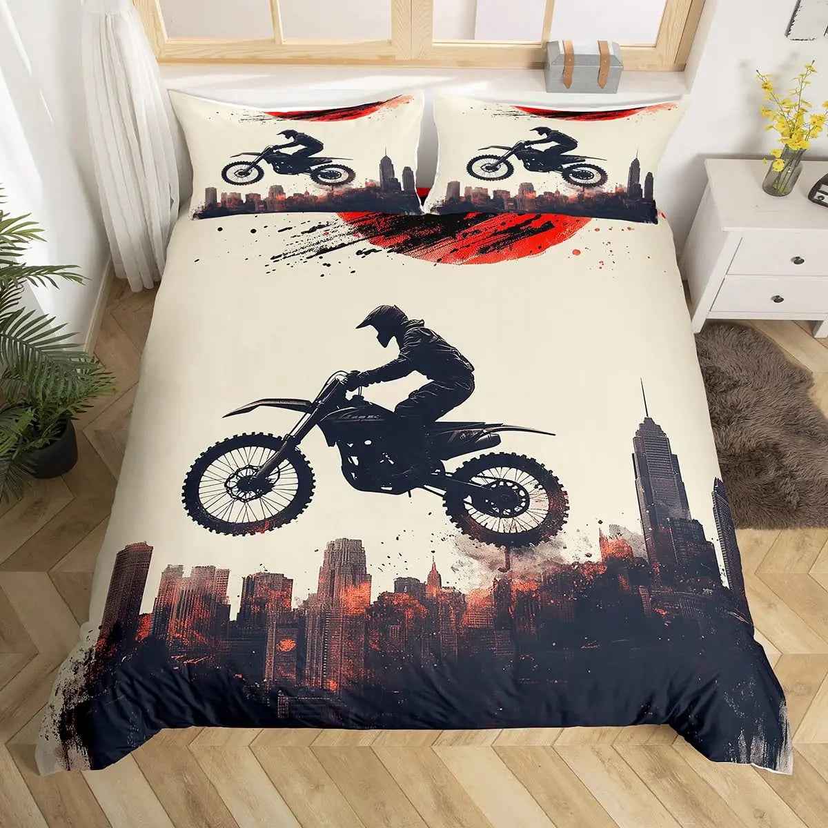 🏁Ready, Set, Sleep! Epic Dirt Bike Bedding for Young Racers 🏍️ - ThiGui