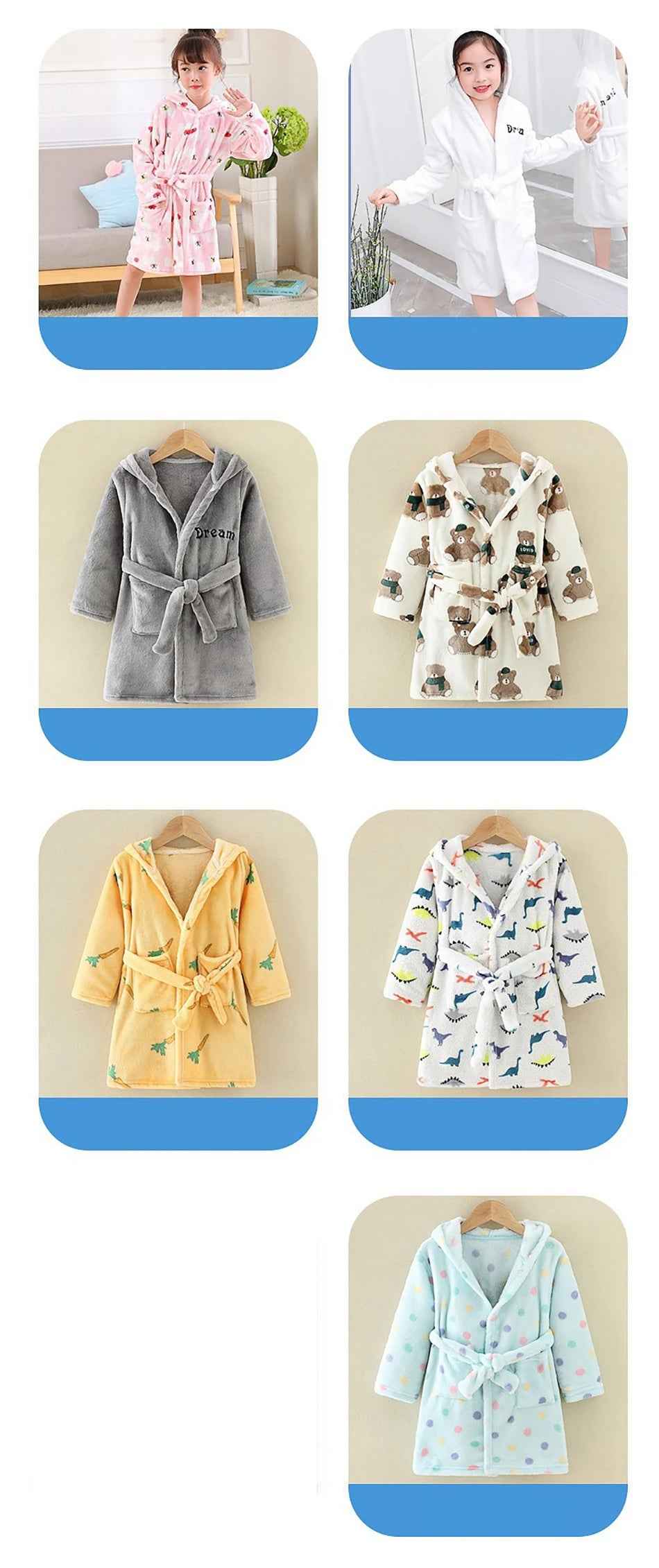 🛁 Fluffy Fun After Bath – Cartoon Hooded Flannel Robe for Boys ! 🧼💖 - ThiGui