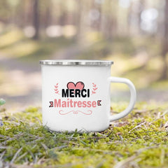 🍰🍵 Vintage Love in a Cup – French "Merci Maîtresse" Enamel Mug Gift 🎀✨ - ThiGui