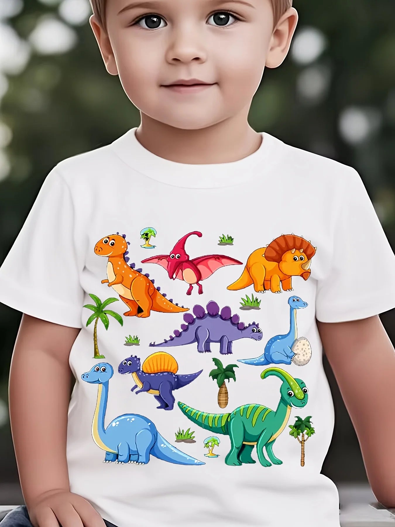 🦖 Cool Dino Vibes! Boys’ Lightweight Cartoon Dinosaur Tee (Ages 3–9) 🧢 - ThiGui