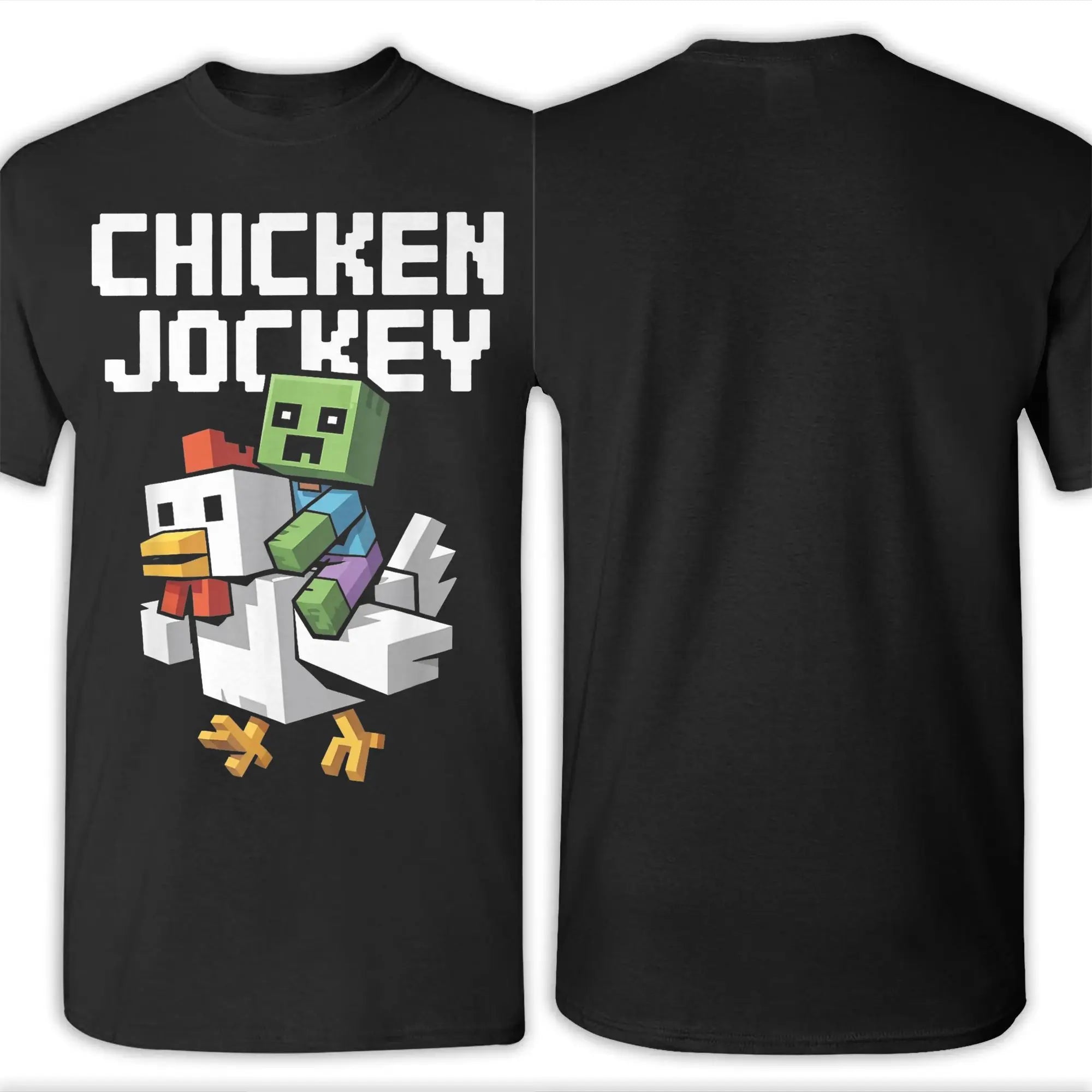 Chicken Jockey Pixel Zombie Tee 🧟‍♂️🐔 100% Cotton Gamer Fun - ThiGui
