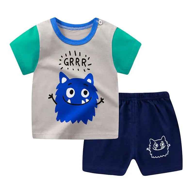 🌞 Too Cute to Miss! Cartoon Summer Tee + Shorts Set for Toddlers (2pcs) 🧒👕🩳 - ThiGui