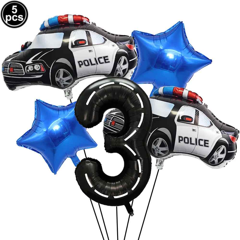 🚓Zoom into Action! Police Car Birthday Balloon Set for Little Heroes Turning 4, 5 or 6! - ThiGui