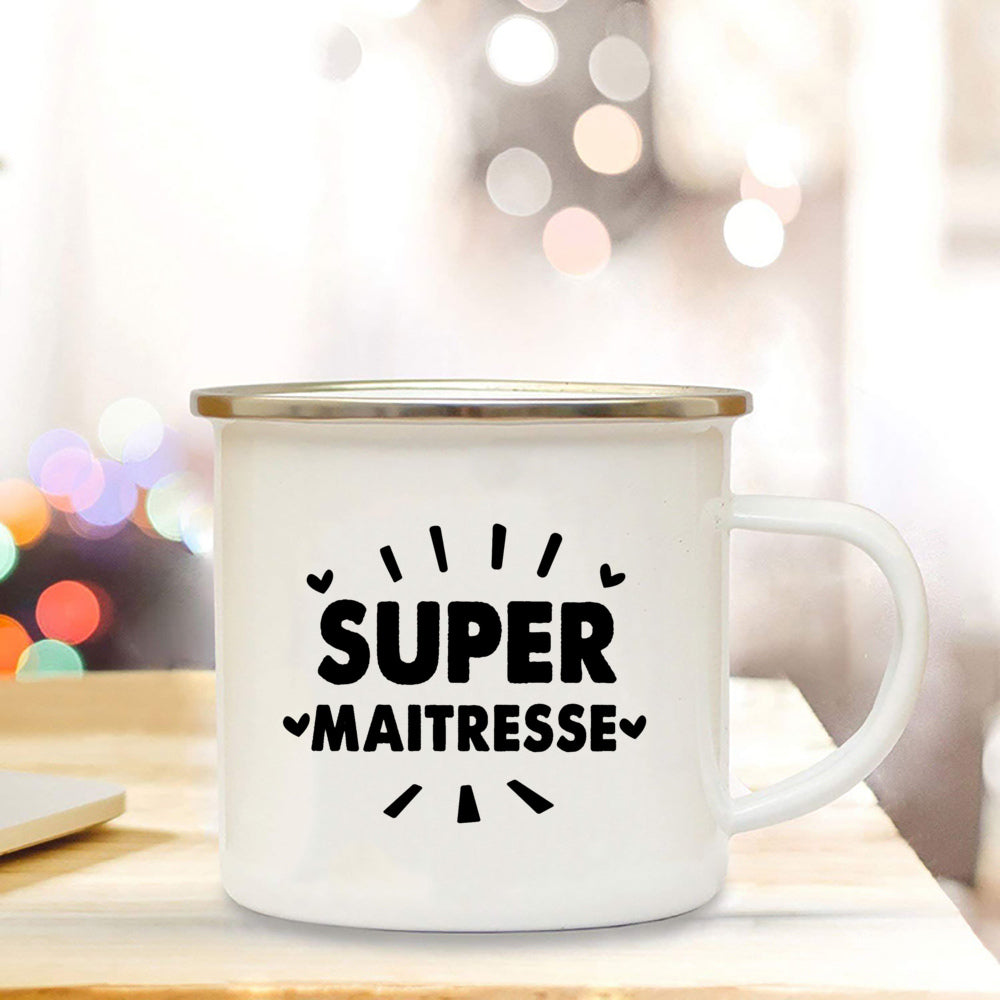🍎 Super Teacher Enamel Mug – The Perfect Thank You Gift for a Lovely Mistress! 💐 - ThiGui