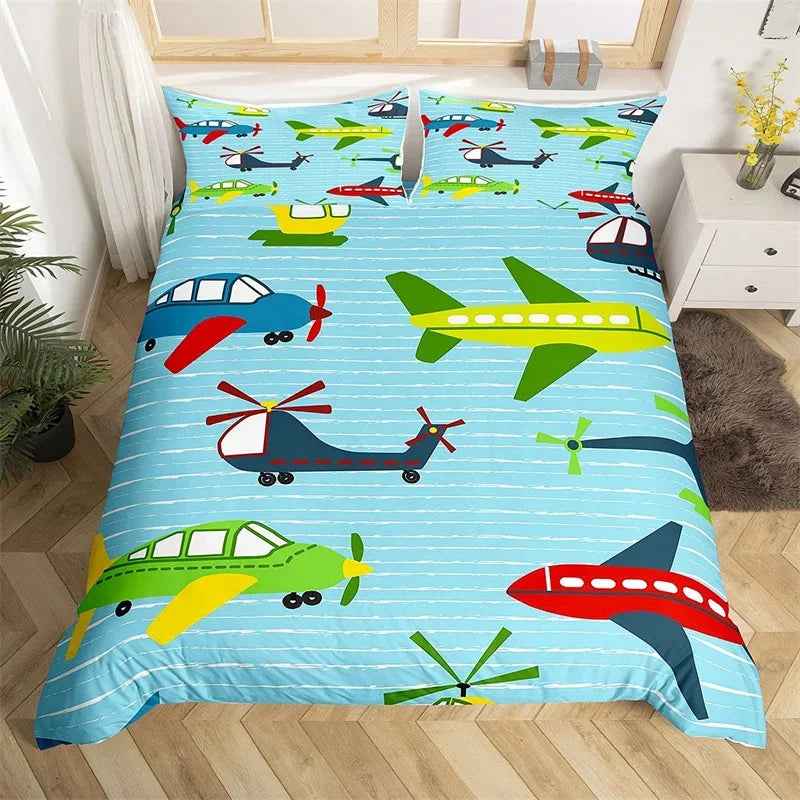 ✈️ Soaring into Sweet Dreams – Cartoon Airplane Bedding Set for Boys - ThiGui