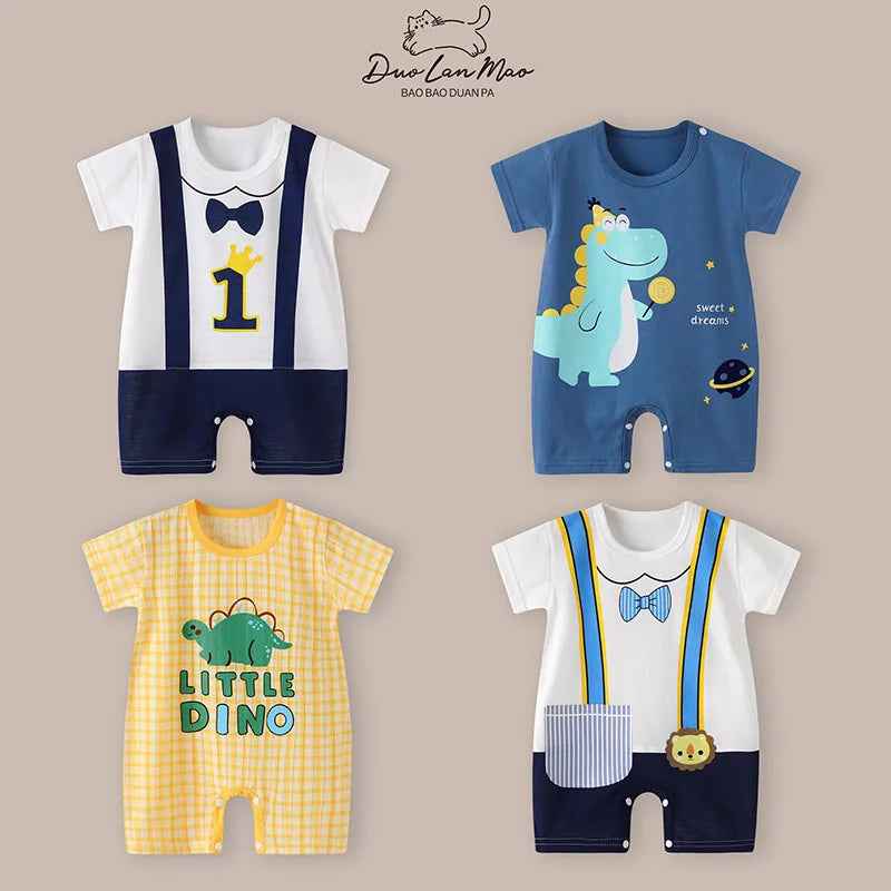 🍼 Baby’s First Summer Style – Soft Cartoon Rompers for Boys & Girls! - ThiGui
