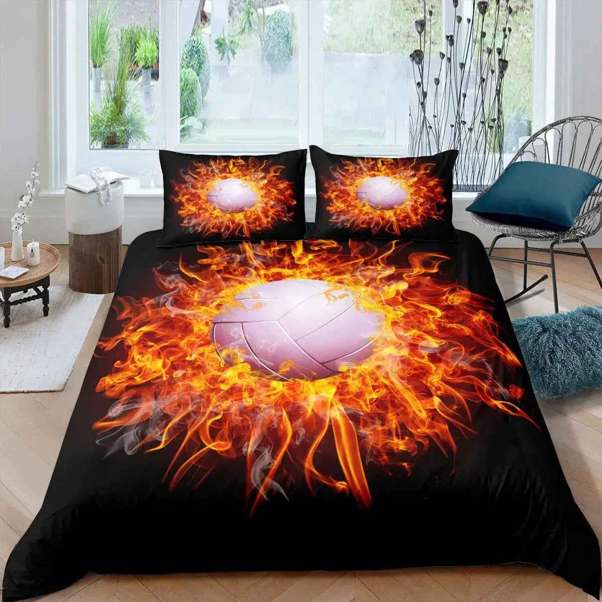🏐Spike & Snooze! Fiery Volleyball Duvet Set for Sporty Kids - ThiGui