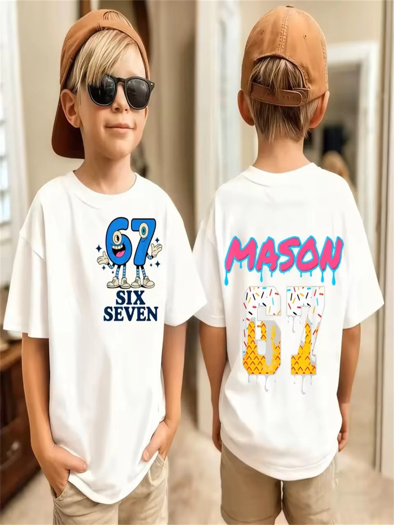 67 Meme Kids Tee 😎🔥 Loose Fit Summer Streetwear Fun - ThiGui
