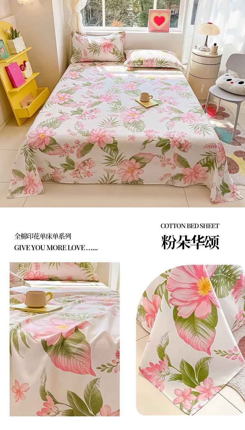 🛏️Fresh Flowers, Sweet Dreams – Soft Cotton Bed Sheet for Kids 🌸 - ThiGui