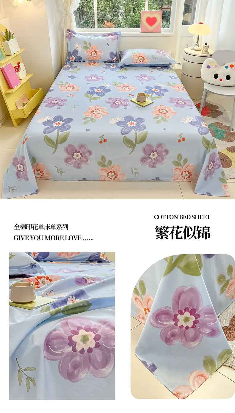 🛏️Fresh Flowers, Sweet Dreams – Soft Cotton Bed Sheet for Kids 🌸 - ThiGui