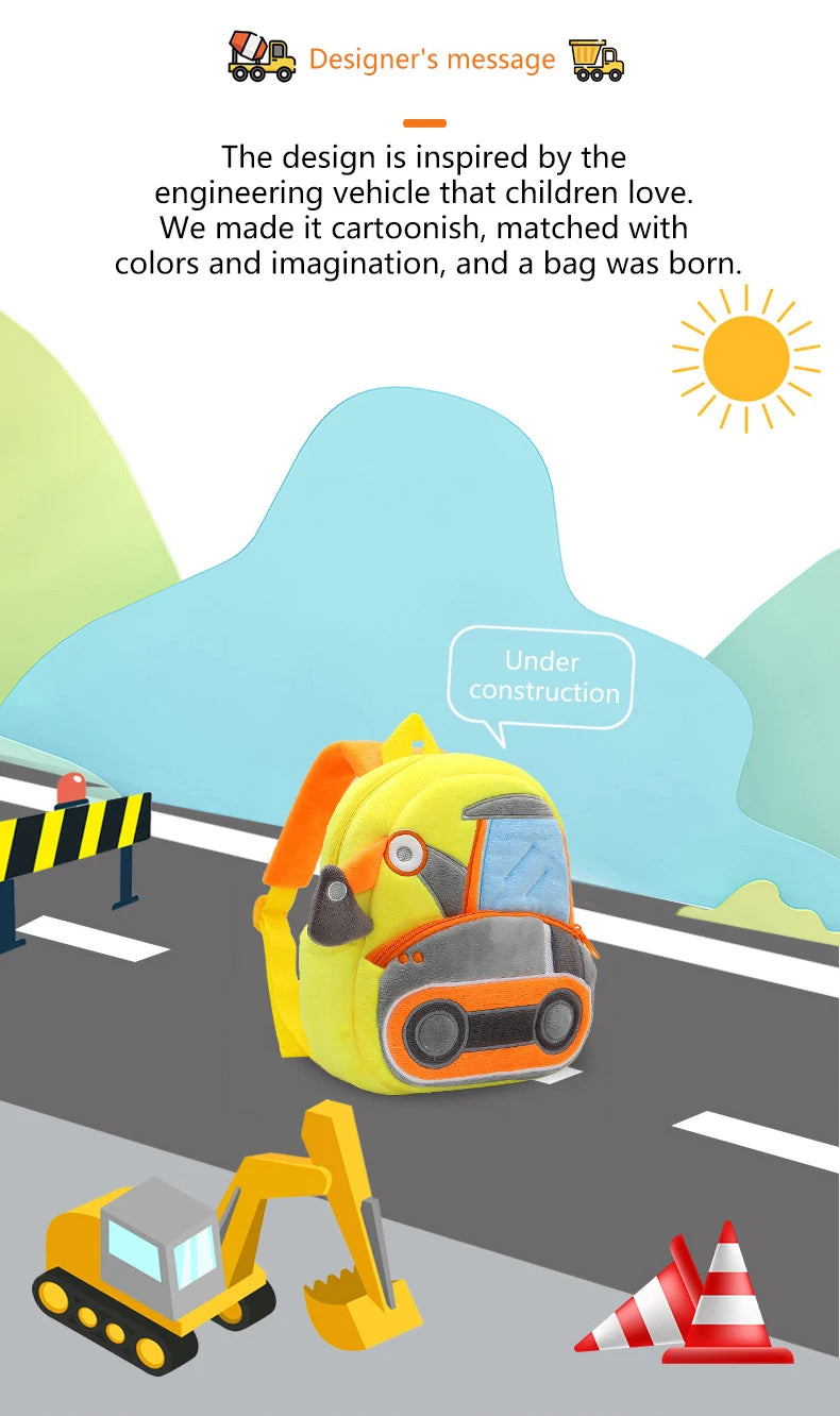🚧👷‍♂️ Excavator Plush Backpack – Soft & Fun Schoolbag for Tiny Construction Fans! 🎒💛 - ThiGui