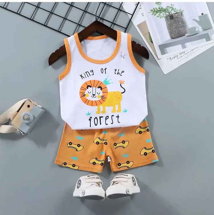 Cool & Comfy! 2-Piece Cotton Vest & Shorts Set for Active Little Boys - ThiGui