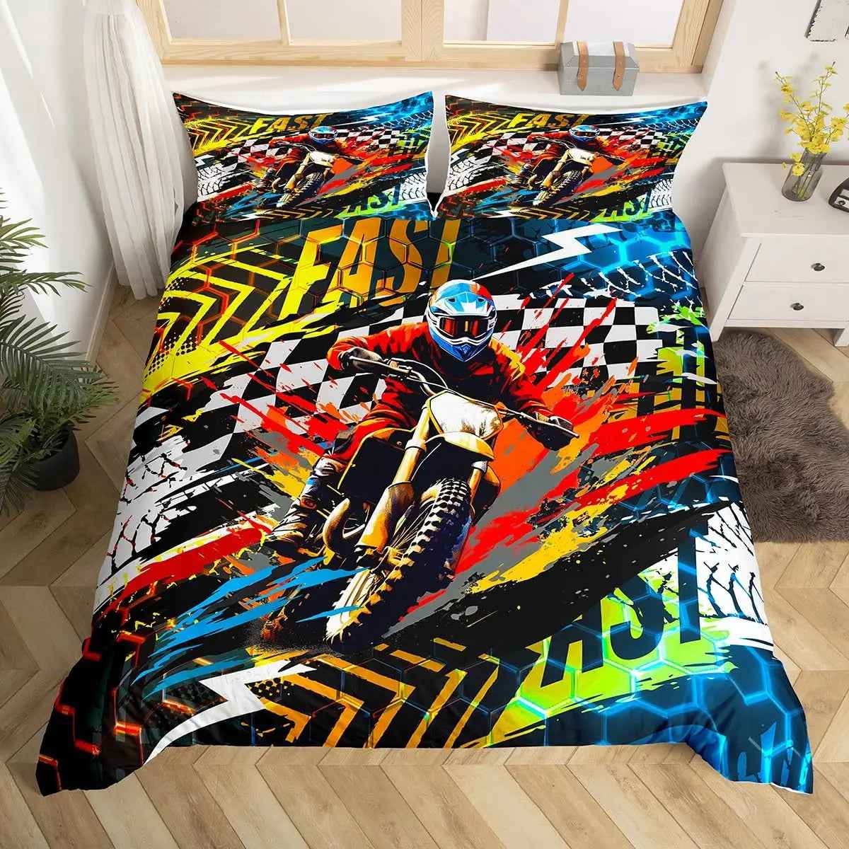 🏁Ready, Set, Sleep! Epic Dirt Bike Bedding for Young Racers 🏍️ - ThiGui