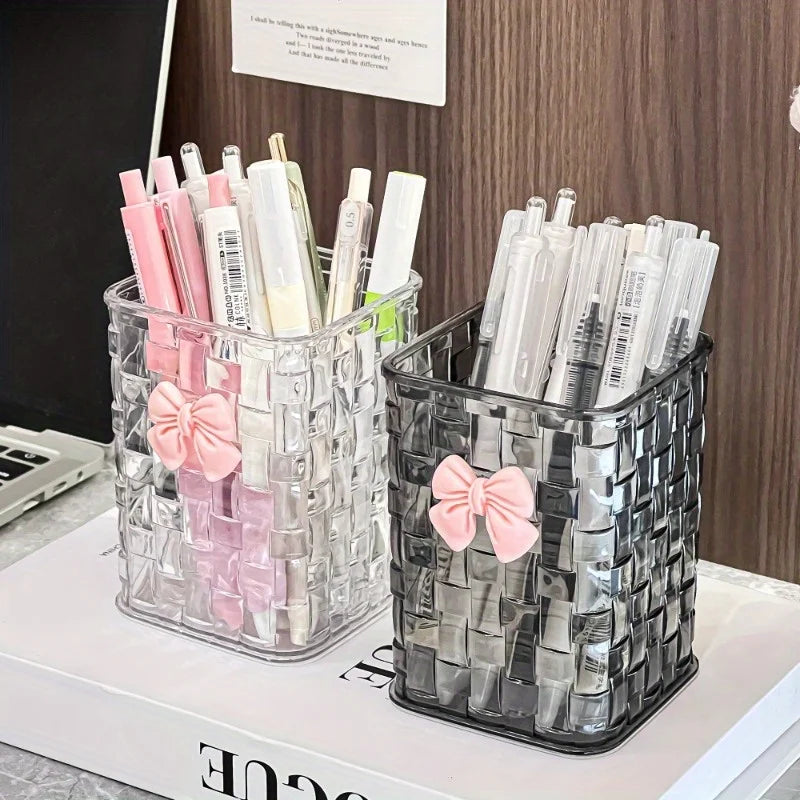 🎀📚 Tidy, Chic & Thoughtful – Clear Acrylic Pen Holder with Bow for Teacher Appreciation 💼✨ - ThiGui