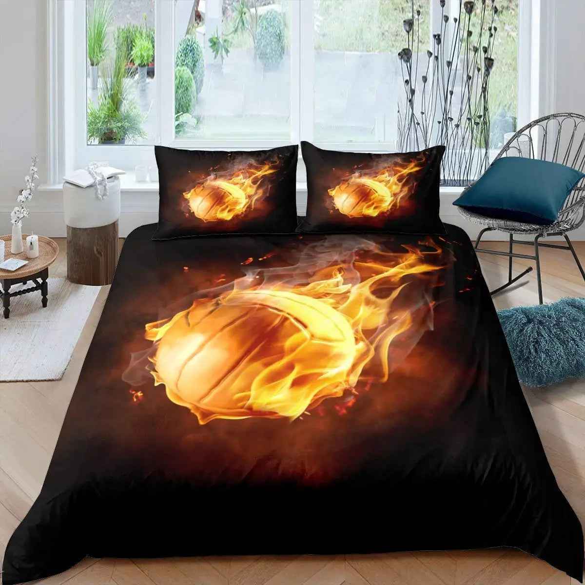 🏐Spike & Snooze! Fiery Volleyball Duvet Set for Sporty Kids - ThiGui