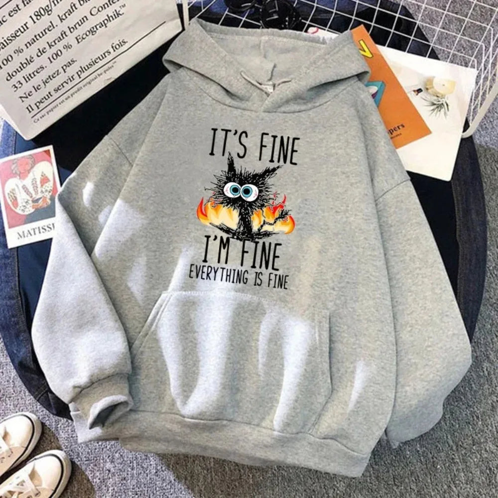 Everything Is Fine Black Cat Tee 🐈‍⬛🔥 Fun & Quirky Unisex T-Shirt - ThiGui