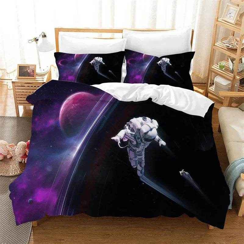 🌕Out-of-This-World Dreams! 🚀 Cartoon Astronaut Bedding Set for Young Space Explorers - ThiGui