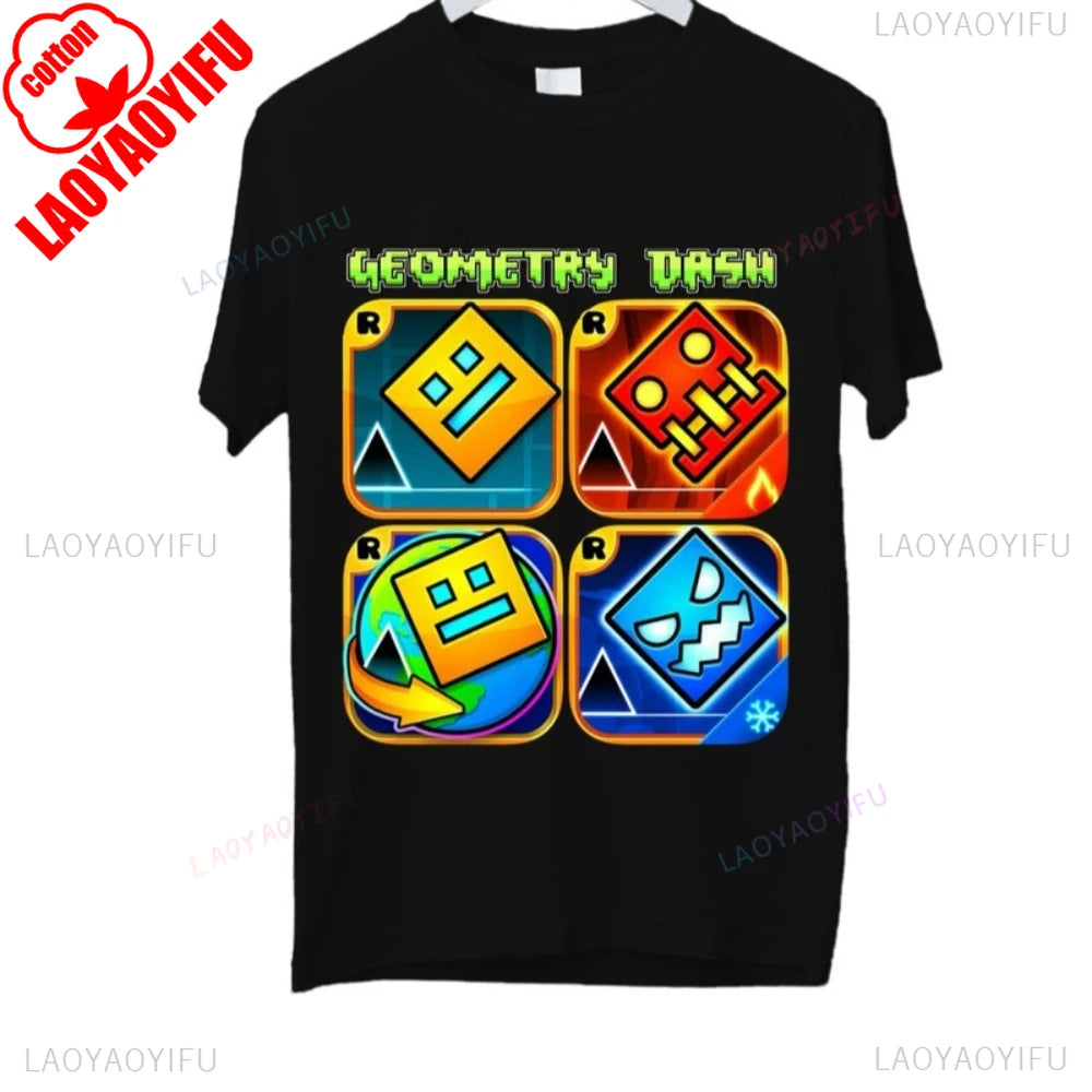 Dash Into Fun Geometry Dash Tee 🎮⚡ Cool 3D Gaming Cotton T-Shirt - ThiGui