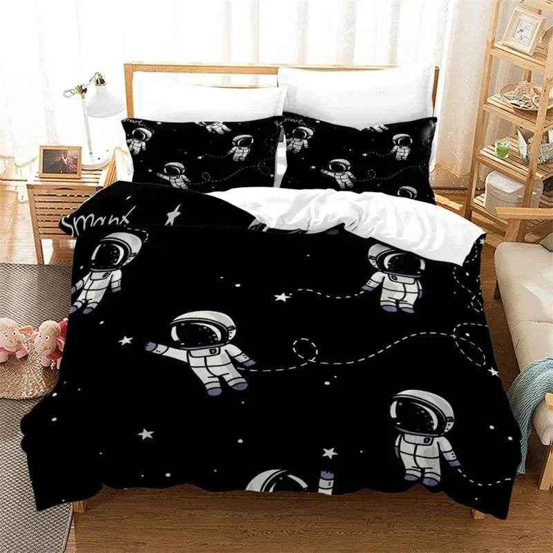 🌕Out-of-This-World Dreams! 🚀 Cartoon Astronaut Bedding Set for Young Space Explorers - ThiGui