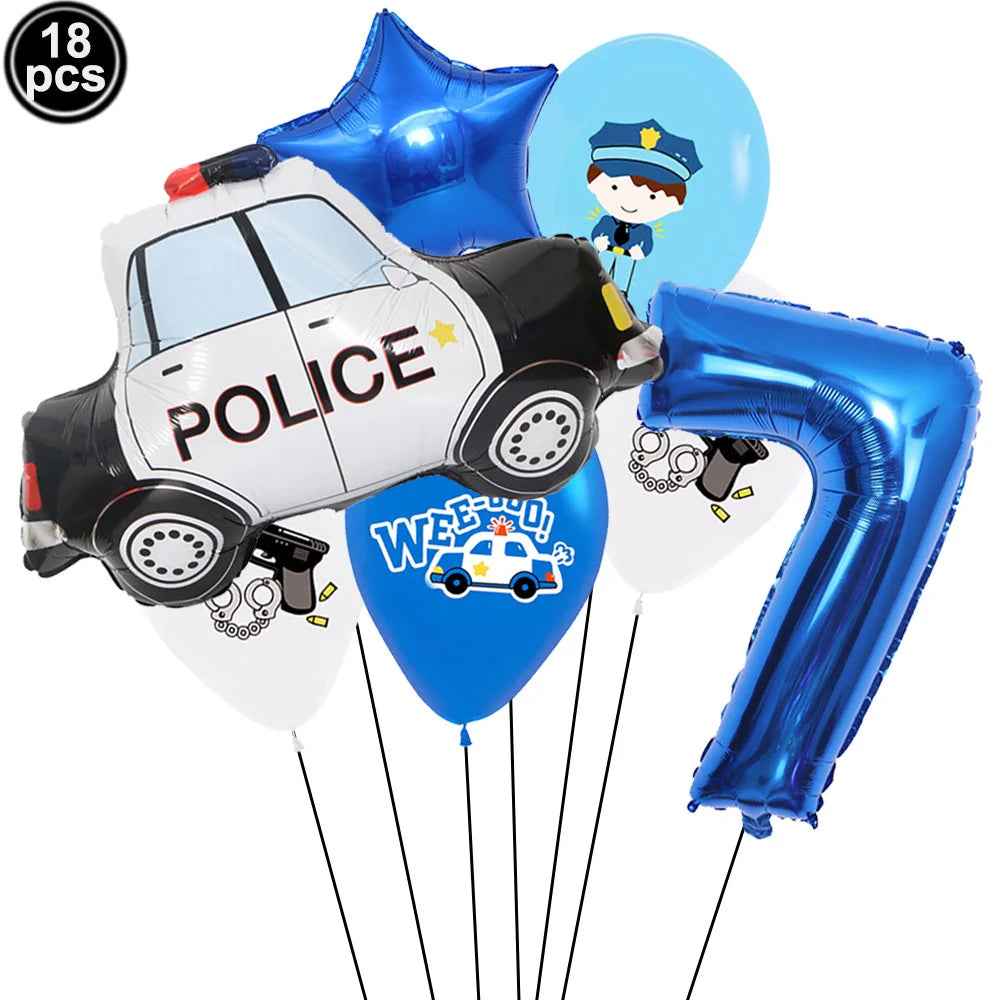 🚓Zoom into Action! Police Car Birthday Balloon Set for Little Heroes Turning 4, 5 or 6! - ThiGui