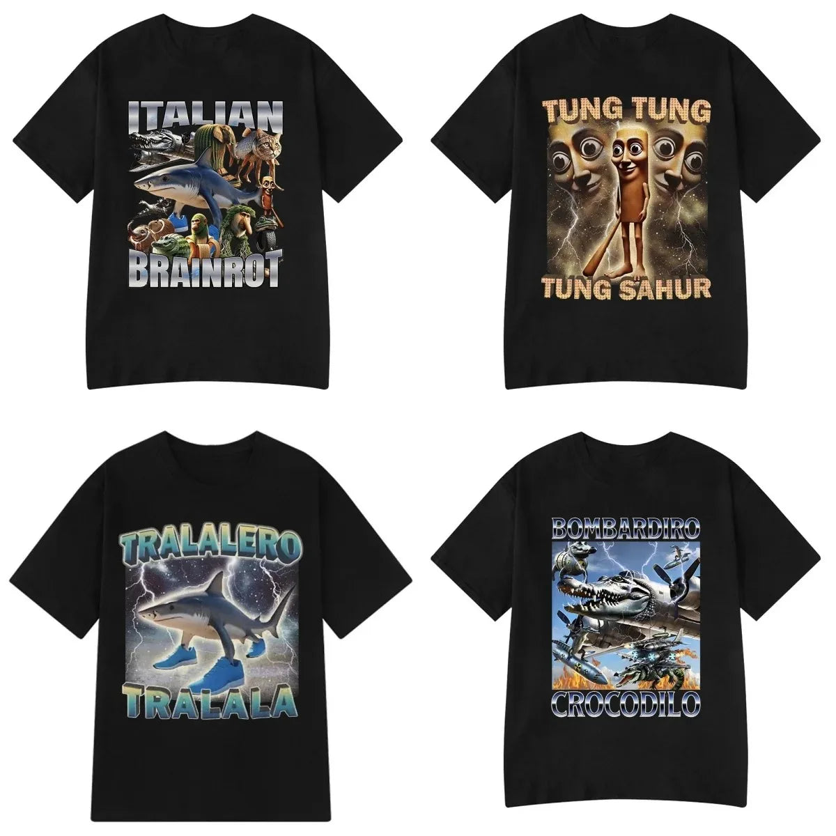 Italian Brainrot Meme Tee 😂🔥 Tralalero Tralala Cotton Y2K T-Shirt - ThiGui