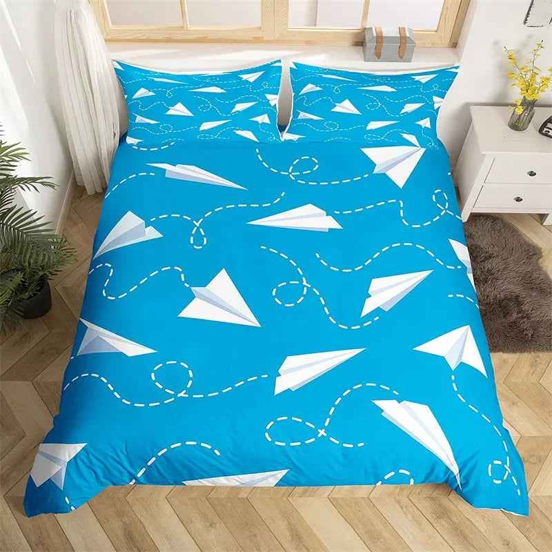 ✈️ Soaring into Sweet Dreams – Cartoon Airplane Bedding Set for Boys - ThiGui