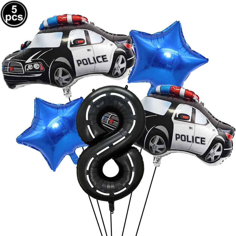 🚓Zoom into Action! Police Car Birthday Balloon Set for Little Heroes Turning 4, 5 or 6! - ThiGui