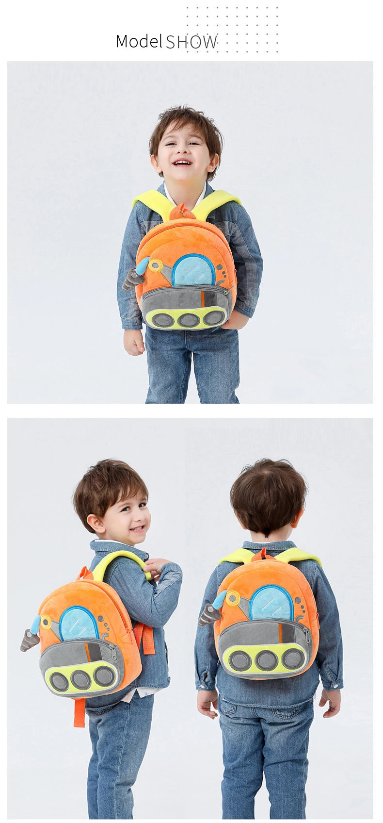 🚧👷‍♂️ Excavator Plush Backpack – Soft & Fun Schoolbag for Tiny Construction Fans! 🎒💛 - ThiGui