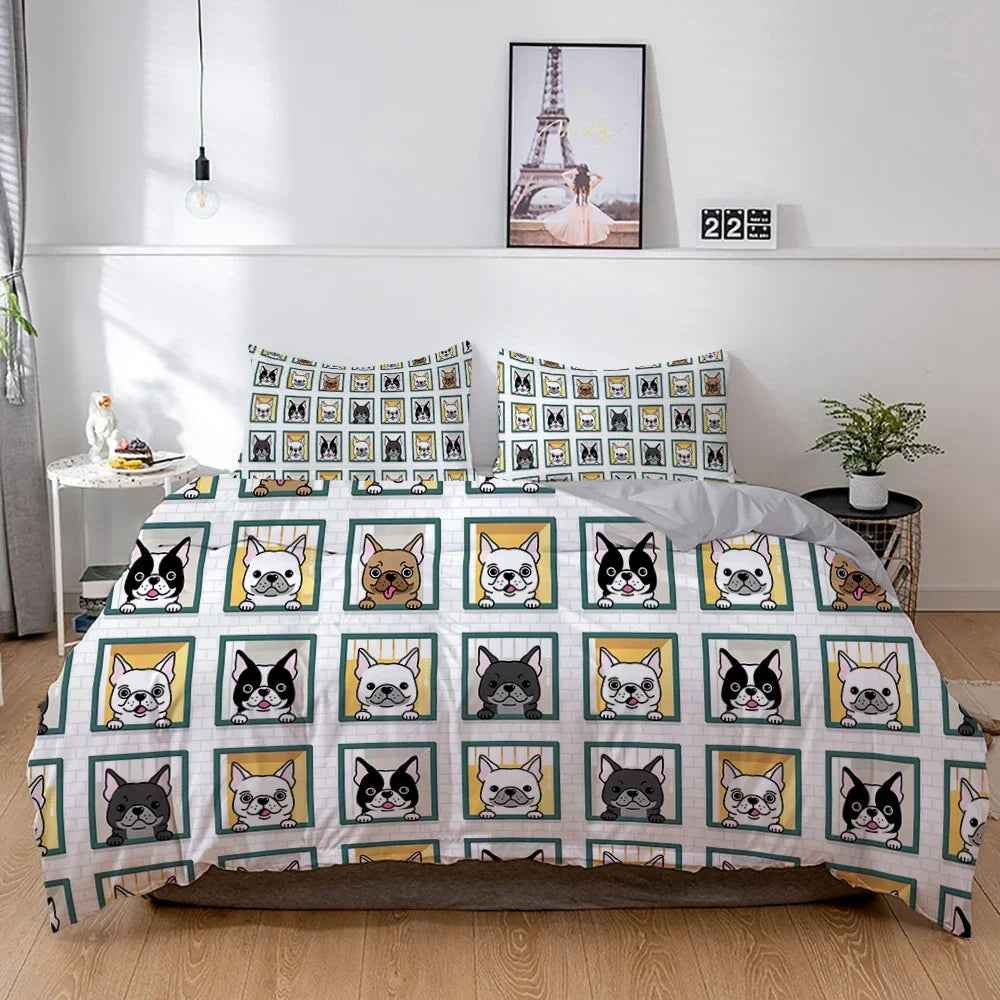 🐾Snuggle Up with a Frenchie! Adorable Bulldog Bedding Set for Little Dreamers 🐾 - ThiGui