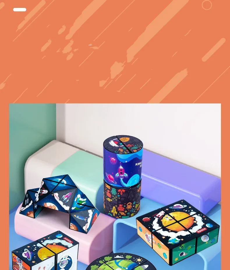 🧠 Smart Fun! Geometric Puzzle Cube Toy 🔄 | Shape-Shifting Fidget Game for Kids & Grown-Ups - ThiGui