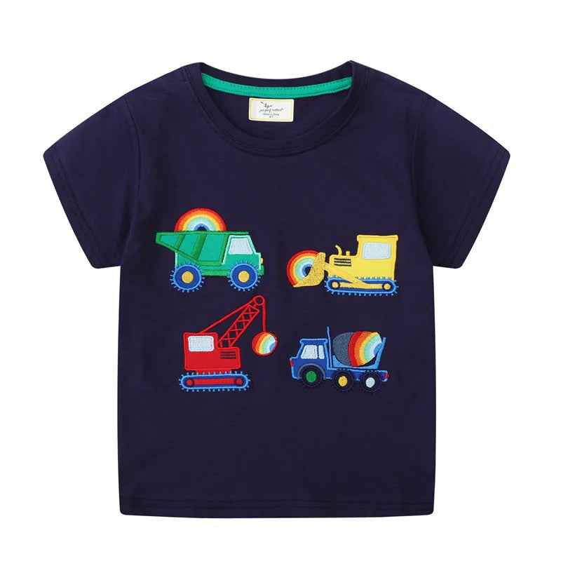 ✈️ High-Flying Style! Embroidered Aircraft Tee for Little Adventurers ☁️ - ThiGui