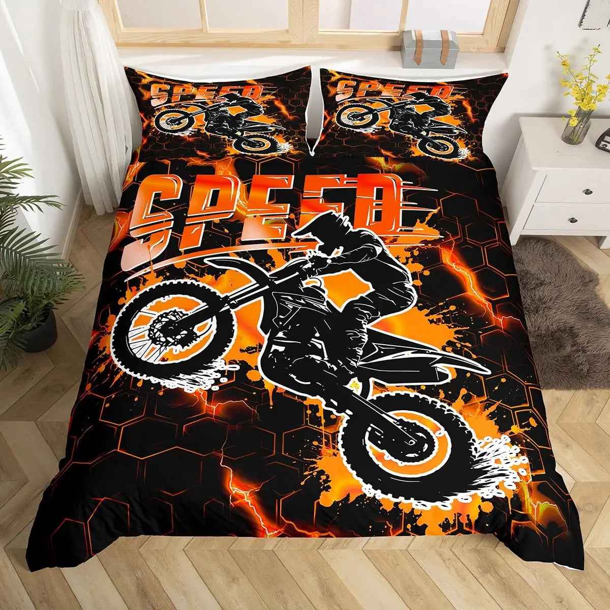 🏁Ready, Set, Sleep! Epic Dirt Bike Bedding for Young Racers 🏍️ - ThiGui