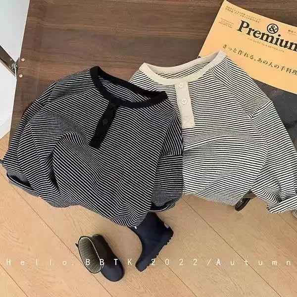 🌟 Autumn Essential! Soft Striped Long Sleeve Tee for Stylish Little Ones 👦👧🍂 - ThiGui
